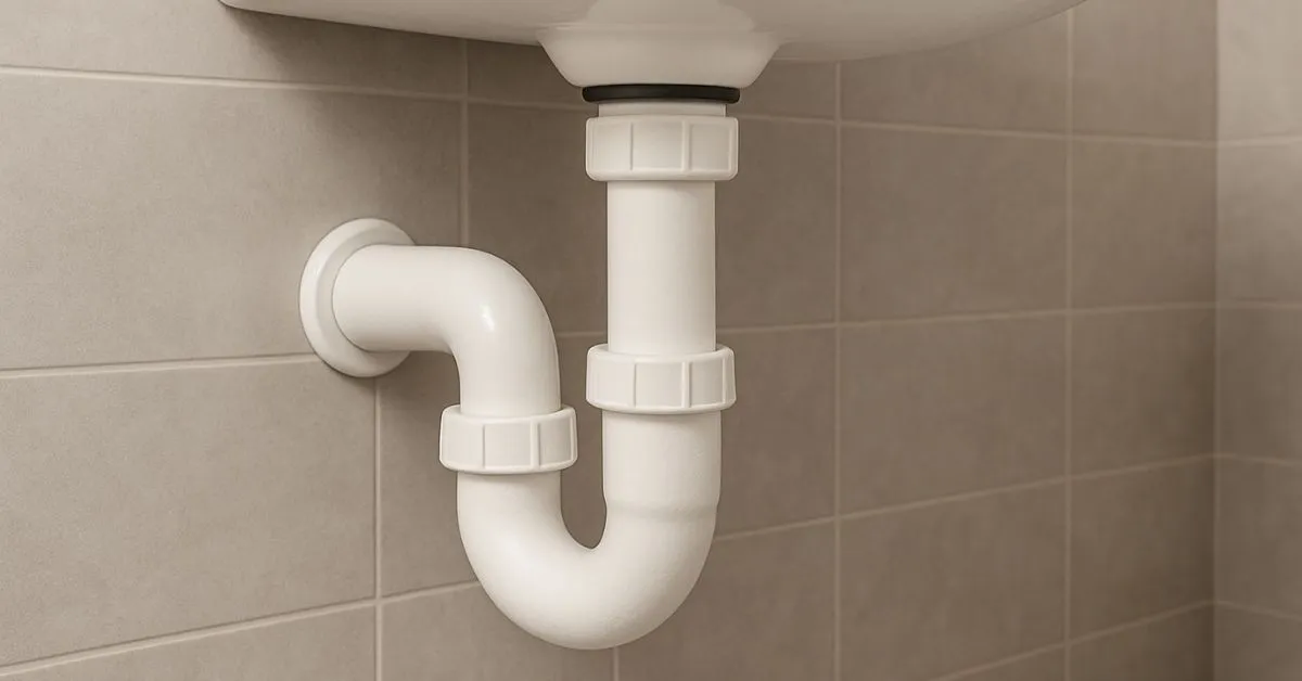 P-trap pipe under sink for wastewater drainage