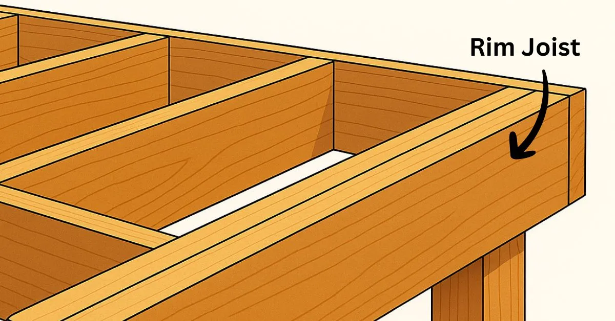 Wooden floor frame with rim joist