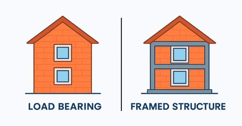 Diagram showing difference between load bearing and framed structure